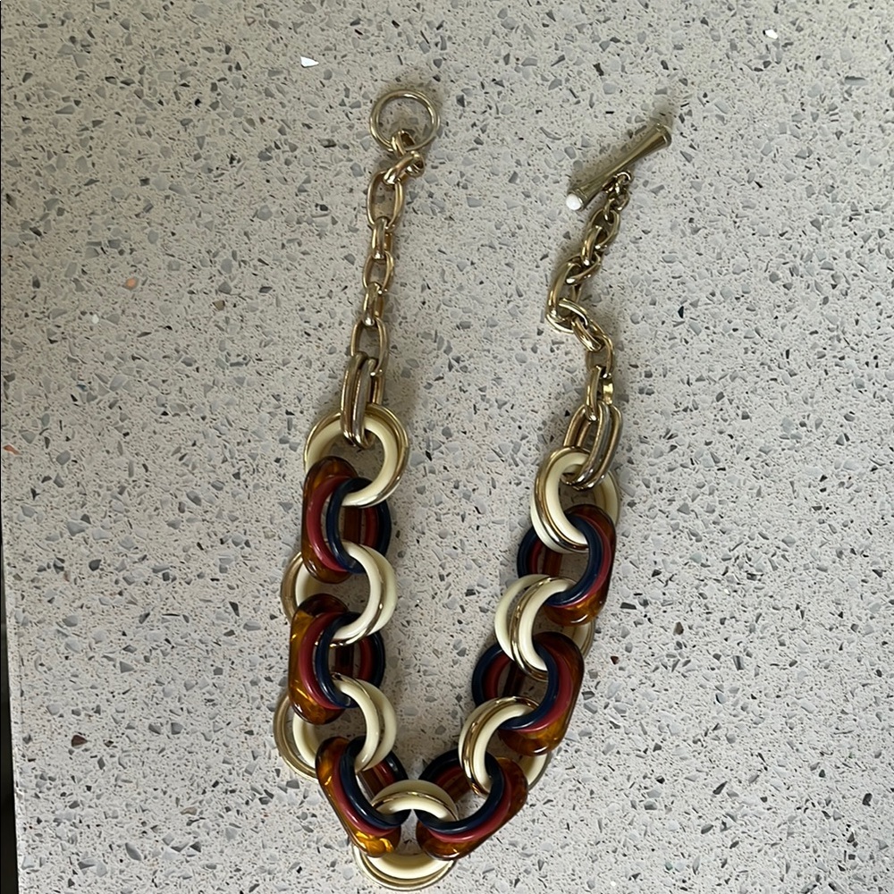 Banana Republic necklace. 18 inches.  Navy. Cream. Wine and Brown tones.